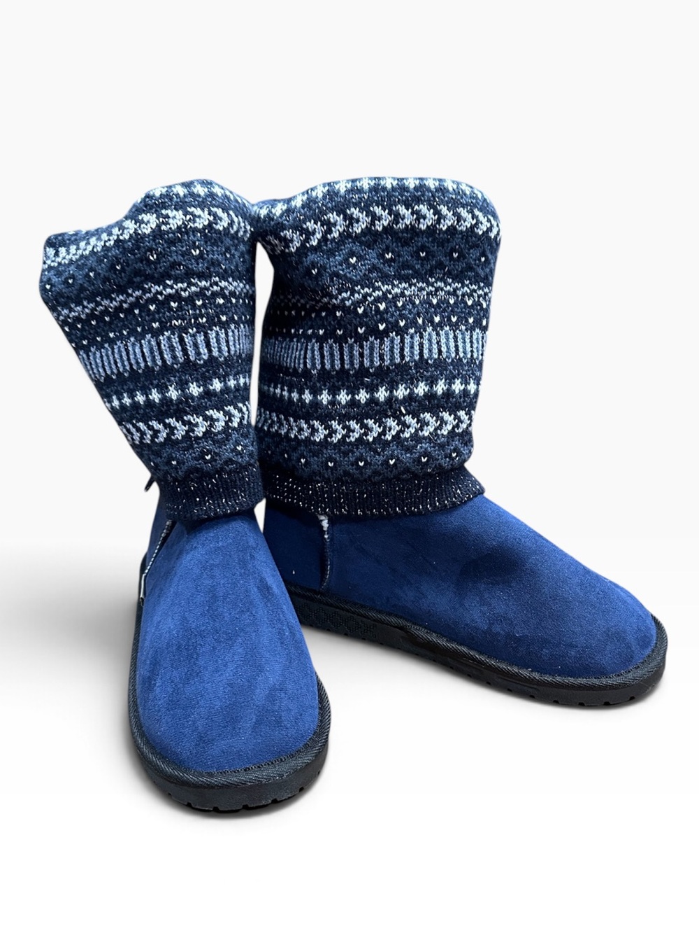 MUK LUKS Janie Navy Lurex Knit Winter Boots Women’s Size 9W